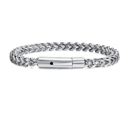 Beydodo Herren Armbänder Edelstahl, Männer Armband Silber 21.5CM mit Magnetverschluss Francokette Gliederarmband 6MM Charms Armbänder Personalisiert Freundschaftsarmband von Beydodo