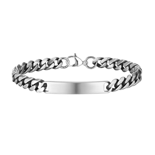 Beydodo Herren Armbänder Edelstahl, Männer Armband Silber 22CM mit Schild Panzerarmband 8MM Charms Armbänder Personalisiert Freundschaftsarmband von Beydodo