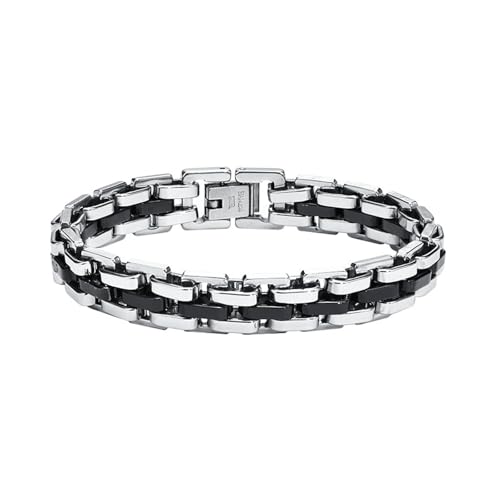 Beydodo Herren Armbänder Edelstahl, Männer Armband Silber Schwarz 19CM 8.7MM Fahrradarmband Charms Armbänder Personalisiert Freundschaftsarmband von Beydodo