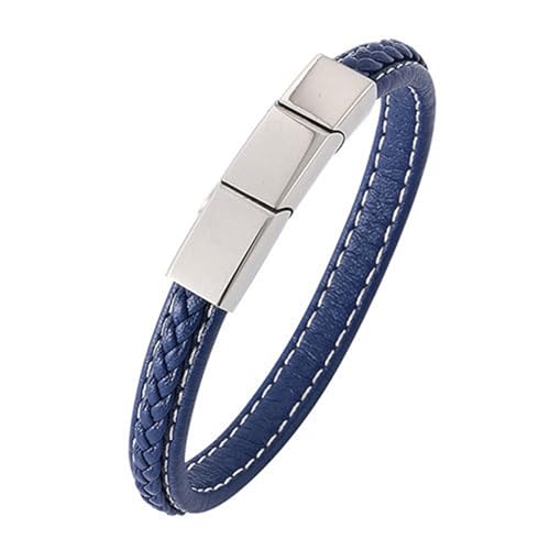 Beydodo Herren Armbänder Leder, Lederarmband Personalisiert 8MM Partnerarmbänder Leder Armband Blau 18.5CM mit Magnetverschluss von Beydodo