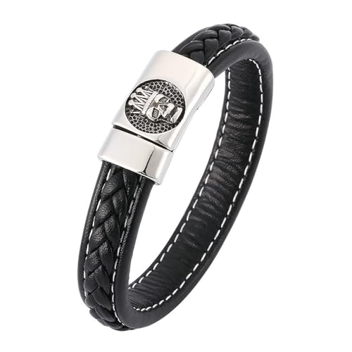 Beydodo Herren Armbänder Leder mit Gravur, Lederarmband 12MM Totenkopf mit Magnetverschluss Partnerarmband Leder Armband Schwarz 20.5CM von Beydodo