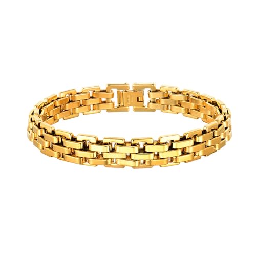 Beydodo Herren Armband Edelstahl, Armbänder Charms Gold 21CM 11MM Fahrradarmband Freundschaftsarmband Personalisiert Armband für Männer von Beydodo