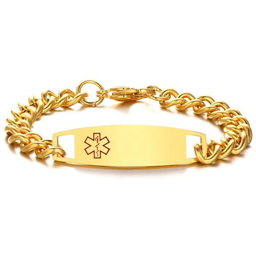 Beydodo Herren Armband Edelstahl Gold 21.5CM, Armbänder Charms mit Schild Medizinische Anzeichen Panzerarmband Partnerarmband Armband Männer Personalisiert von Beydodo