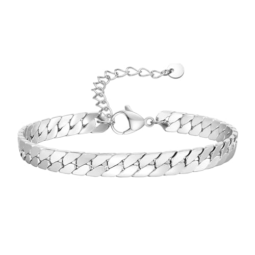 Beydodo Herren Armband Edelstahl Silber 23CM, Armbänder Charms Flach 5.7MM Gliederarmband Partnerarmband Armband Männer Personalisiert von Beydodo