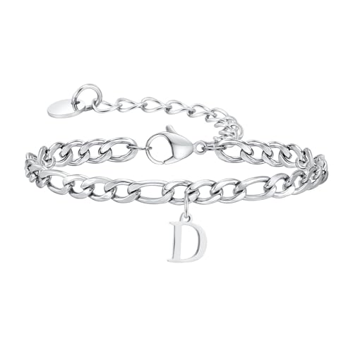 Beydodo Herren Armband Edelstahl Silber 23CM, Armbänder Charms mit Anhänger Buchstabe D Gliederarmband Partnerarmband Armband Männer Personalisiert von Beydodo