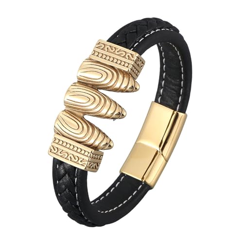 Beydodo Herren Armband Leder Schwarz, Personalisiertes Armband Männer 12MM Geometrie mit Gemustert Lederarmband Charms Magnetverschluss 20.5CM von Beydodo