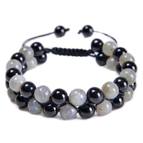 Beydodo Herren Armband Perlen, Perlenarmbänder Verstellbar 2-Layer mit 8MM Obsidian und Mondstein Personalisiertes Armband Charm für Männer Beydodo Herren Armband Perlen, Perlenarmbänder Verstellbar 2-Layer mit 8MM Obsidian und Mondstein Personalisiertes Armband Charm für Männer von Beydodo