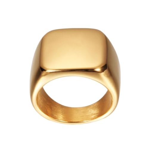 Beydodo Herren Damen Ringe Edelstahl, Unisex Ring 18MM Quadrat Glänzend Siegelring Freundschaftsring Ring Personalisiert Gold Gr.62 (19.7) von Beydodo