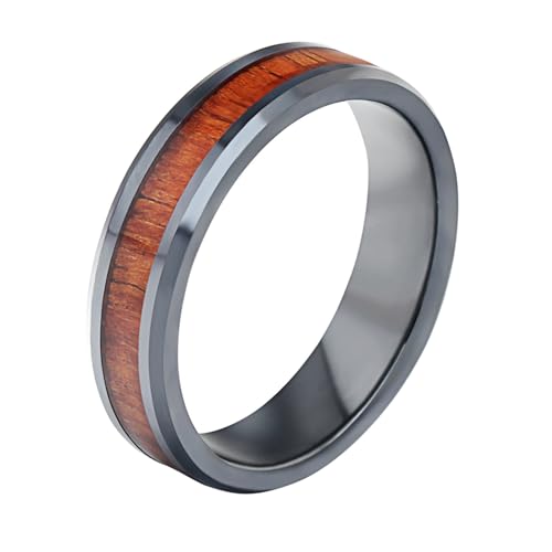 Beydodo Herren Damen Ringe Edelstahl, Unisex Ring 6MM mit Braun Holz Bandring Freundschaftsring Ring Personalisiert Schwarz Gr.60 (19.1) von Beydodo