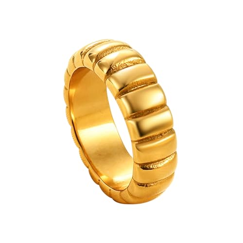 Beydodo Herren Damen Ringe Edelstahl, Unisex Ring 6MM mit Gewellt Motiv Freundschaftsring Ring Personalisiert Gold Gr.52 (16.6) von Beydodo