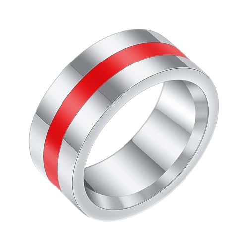 Beydodo Herren Damen Ringe Edelstahl, Unisex Ring 7.8MM mit Rot Epoxid Freundschaftsring Ring Personalisiert Silber Gr.54 (17.2) von Beydodo