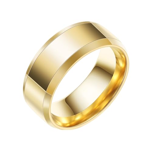 Beydodo Herren Damen Ringe Edelstahl, Unisex Ring 8MM Glatt Bandring Freundschaftsring Ring Personalisiert Gold Gr.52 (16.6) von Beydodo