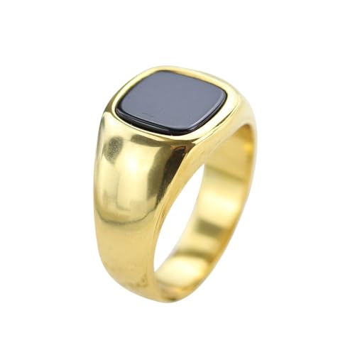 Beydodo Herren Damen Ringe Edelstahl, Unisex Ring Siegelring 12MM mit Schwarz Stein Freundschaftsring Ring Personalisiert Gold Gr.60 (19.1) von Beydodo