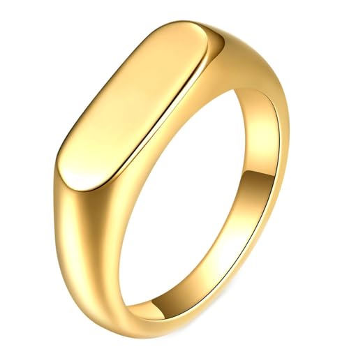 Beydodo Herren Damen Ringe Edelstahl, Unisex Ring Siegelring Rechteck 6MM Freundschaftsring Ring Personalisiert Gold Gr.52 (16.6) von Beydodo