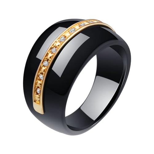 Beydodo Herren Damen Ringe Keramik, Unisex Ring 14MM mit Zirkonia Freundschaftsring Ring Personalisiert Schwarz Gr.52 (16.6) von Beydodo