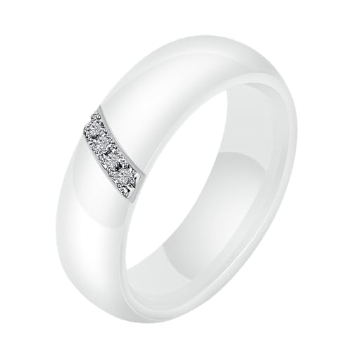 Beydodo Herren Damen Ringe Keramik, Unisex Ring 6MM Glänzend mit Zirkonia Freundschaftsring Ring Personalisiert Weiß Gr.57 (18.1) von Beydodo