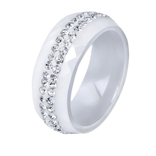 Beydodo Herren Damen Ringe Keramik, Unisex Ring 8MM mit Zirkonia Freundschaftsring Ring Personalisiert Weiß Gr.57 (18.1) von Beydodo