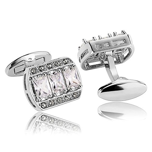 Beydodo Herren Edelstahl Manschettenknöpfe Hochzeit (Cufflinks) Rechteck Zirkonia Manschettenknopf Cuff Link Silber von Beydodo