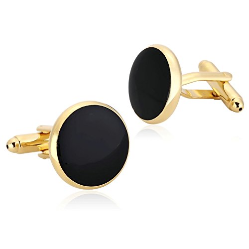 Beydodo Herren Hochzeit Manschettenknöpfe (Cufflinks) Edelstahl Glatt Rund Gold Schwarz Hemd Manschetten Knöpfe von Beydodo