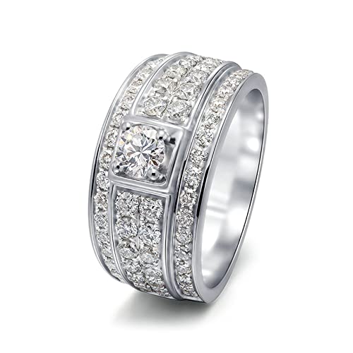 Beydodo Herren Ring 585 Weißgold, Trauringe Männer Breit 4-Steg-Krappenfassung mit 0.2ct Diamant Verlobungsringe Hochtzeit Ringe Nickelfrei Gr.49 (15.6) von Beydodo