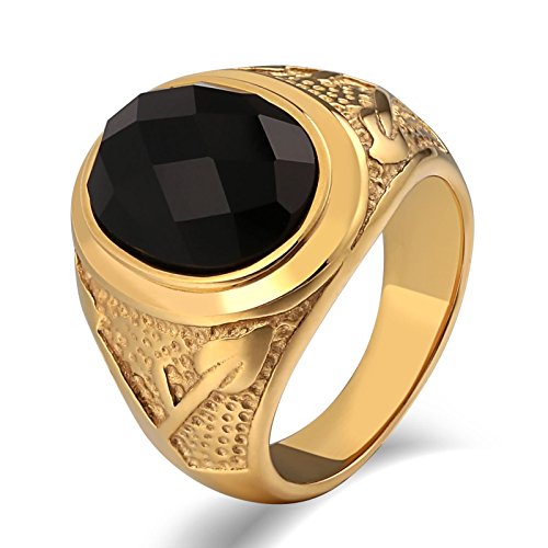 Beydodo Herren Ring Edelstahl Gold, Ring Personalisiert Punk Freundschaftsring Solitärring mit Schwarz Zirkonia Gr.57 (18.1) von Beydodo