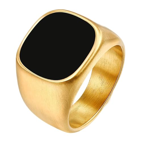 Beydodo Herren Ring Personalisiert, Edelstahl Ringe 16MM Gebürstet Siegelring Freundschaftsringe Gold Ringe für Männer Größe 54 (17.2) von Beydodo