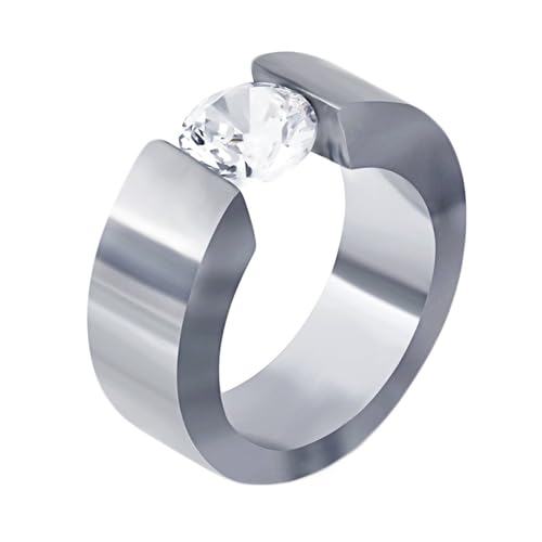 Beydodo Herren Ring Personalisiert, Edelstahl Ringe 8MM Solitär mit Zirkonia Freundschaftsringe Silber Ringe für Männer Größe 65 (20.7) von Beydodo