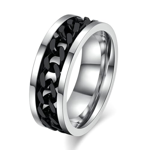 Beydodo Herren Ring Personalisiert, Edelstahl Ringe 8MM Spinner mit Kette Freundschaftsringe Männer Ring Silber Schwarz Größe 70 (22.3) von Beydodo