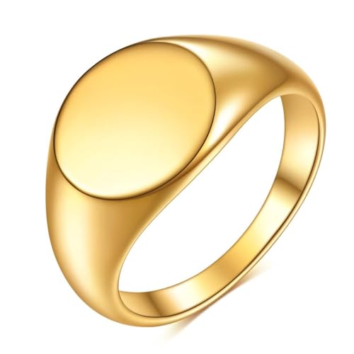 Beydodo Herren Ring Personalisiert, Edelstahl Ringe Siegelring 12MM Rund Glänzend Freundschaftsringe Gold Ringe für Männer Größe 52 (16.6) von Beydodo