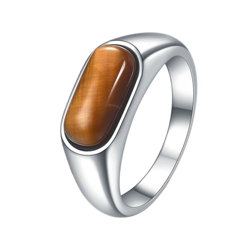 Beydodo Herren Ring Personalisiert, Edelstahl Ringe mit Naturstein Freundschaftsringe Silber Ringe für Männer Größe 52 (16.6) von Beydodo