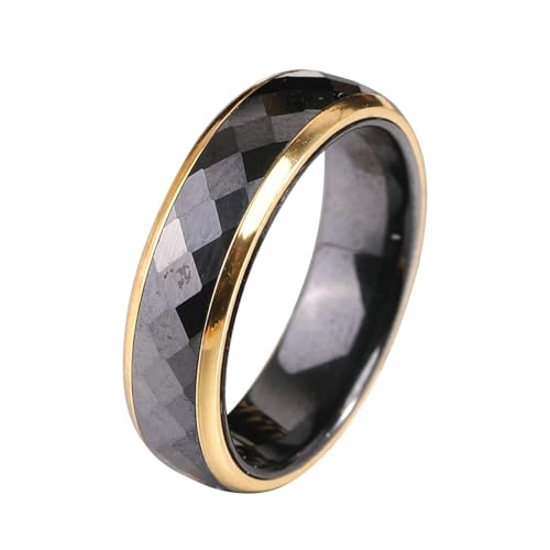 Beydodo Herren Ring Personalisiert, Keramik Ringe 6MM Glänzend Freundschaftsringe Gold Schwarz Ringe für Männer Größe 57 (18.1) von Beydodo