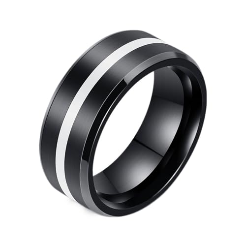 Beydodo Herren Ringe Edelstahl, Männer Ring 8MM Gebürstet mit Weiß Emaille Freundschaftsring Ring Personalisiert Schwarz Gr.57 (18.1) von Beydodo