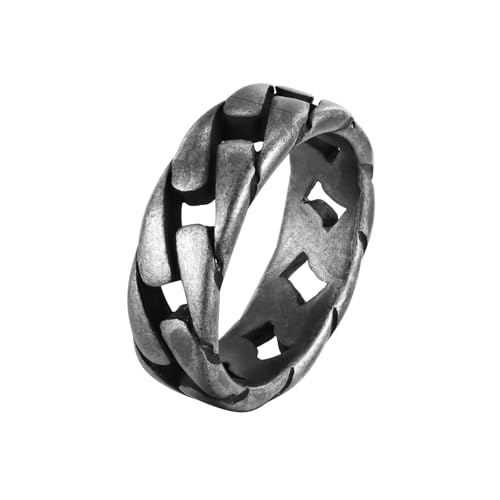 Beydodo Herren Ringe Edelstahl, Männer Ring Personalisiert 7MM mit Kette Freundschaftsringe Vintage Silber Ring Nickelfrei Gr.60 (19.1) von Beydodo