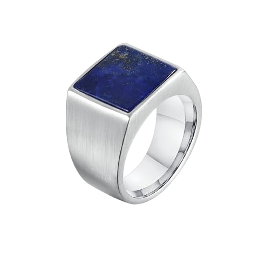 Beydodo Herren Ringe Edelstahl, Männer Ring Personalisiert mit Lapislazuli Sieglring Freundschaftsringe Silber Ring Nickelfrei Gr.54 (17.2) von Beydodo