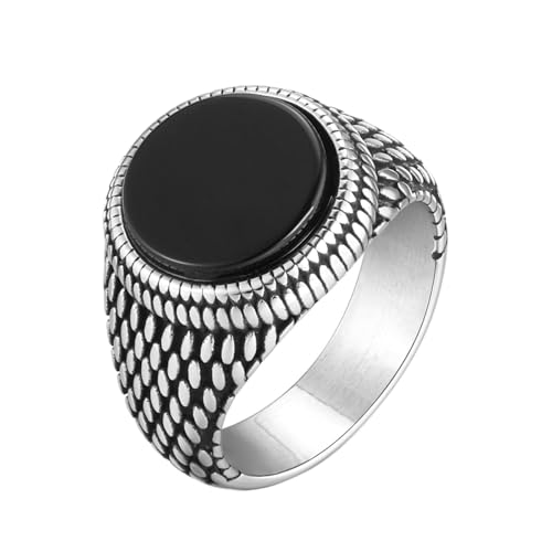 Beydodo Herren Ringe Edelstahl, Männer Ring Personalisiert mit Schwarzem Achat Sieglring Freundschaftsringe Silber Ring Nickelfrei Gr.57 (18.1) von Beydodo