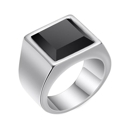 Beydodo Herren Ringe Edelstahl, Männer Ring Siegelring 15MM mit Schwarz Gras Freundschaftsring Ring Personalisiert Silber Gr.67 (21.3) von Beydodo