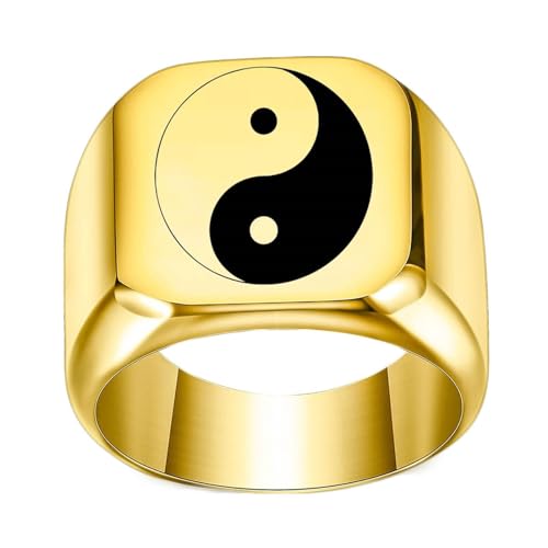 Beydodo Herren Ringe Edelstahl, Männer Ring Yin Yang 18MM Siegelring Freundschaftsring Ring Personalisiert Gold Gr.70 (22.3) von Beydodo