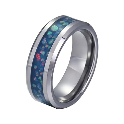 Beydodo Herren Ringe Wolfram, Männer Ring 8MM mit Blau Opal Bandring Freundschaftsring Ring Personalisiert Silber Gr.54 (17.2) von Beydodo