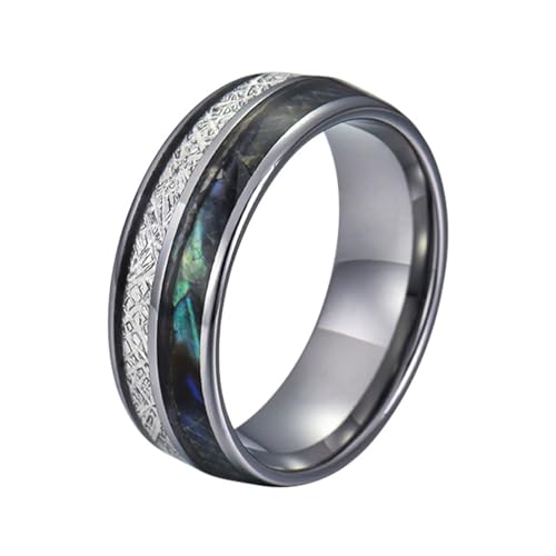 Beydodo Herren Ringe Wolfram, Männer Ring 8MM mit Muschel und Metallfolie Bandring Freundschaftsring Ring Personalisiert Silber Gr.60 (19.1) von Beydodo