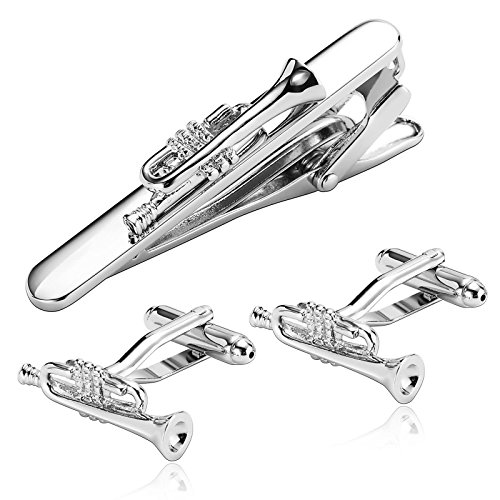 Beydodo Hochzeit Herren Krawattenklammer Manschettenknöpfen Edelstahl Jazz Musik Trompete Silber Manschettenknopf Krawattennadel für Männer von Beydodo