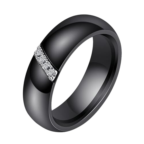 Beydodo Keramik Herren Damen Ring Freundschaft, Unisex Ringe 6MM Glänzend mit Zirkonia Partnerringe Schwarz Ring Personalisiert Nickelfrei Größe 62 (19.7) von Beydodo