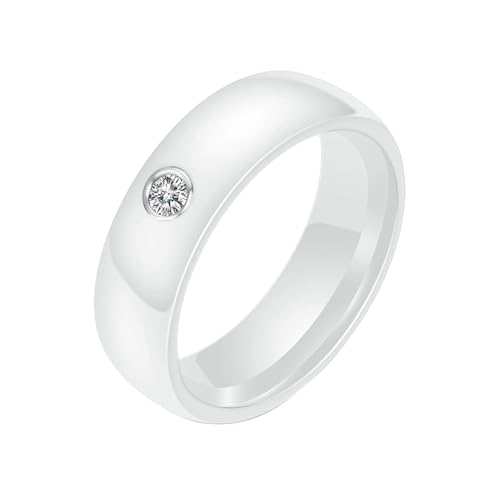 Beydodo Keramik Herren Damen Ring Freundschaft, Unisex Ringe 6MM Glänzend mit Zirkonia Partnerringe Weiß Ring Personalisiert Nickelfrei Größe 52 (16.6) von Beydodo