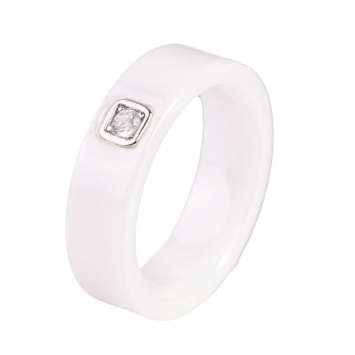 Beydodo Keramik Herren Damen Ring Freundschaft, Unisex Ringe 6MM mit Zirkonia Partnerringe Weiß Ring Personalisiert Nickelfrei Größe 57 (18.1) von Beydodo