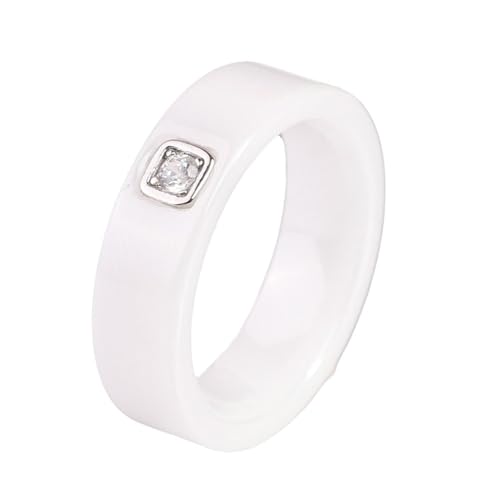 Beydodo Keramik Ringe Herren Damen, Unisex Ring 6MM mit Zirkonia Partner Ring Personalisiert Weiß Gr.57 (18.1) von Beydodo