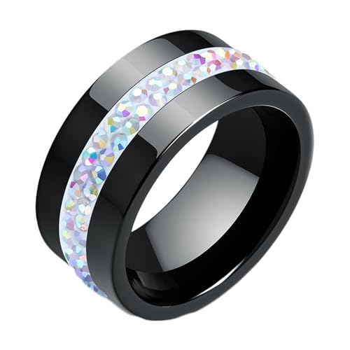 Beydodo Keramik Ringe Männer, Ring Personalisiert 10MM mit Bunten Zirkonia Partnerringe Herren Ring Schwarz Nickelfrei Größe 52 (16.6) von Beydodo