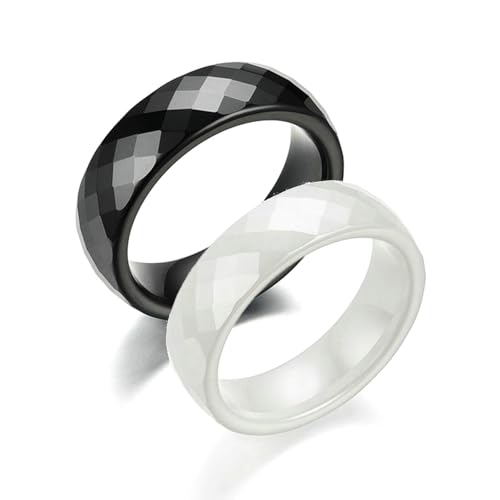 Beydodo Keramik Ringe Set 6MM, Paar Ringe Personalisiert Raute Hochzeitsringe Verlobungsringe Weiß Gr.66 (21.0) + Schwarz Gr.69 (22.0) von Beydodo