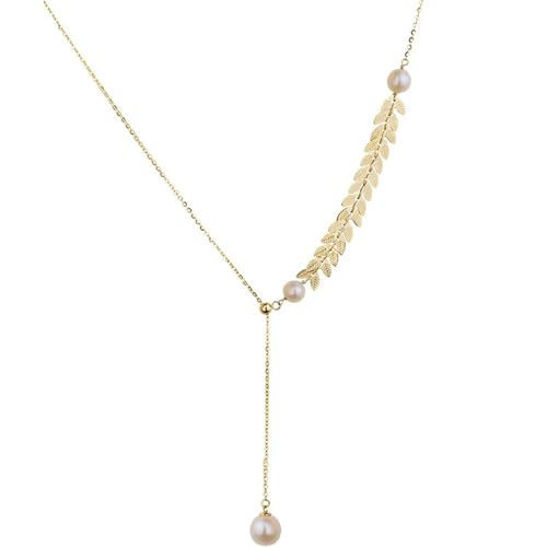 Beydodo Kette Gold 585 Damen 50CM mit Anhänger, Halskette Blätter und Perlen Anhänger Charms Kette für Frauen Braut von Beydodo