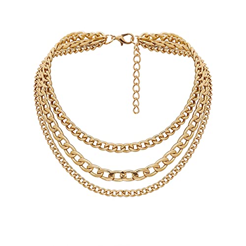Beydodo Kette Mehrreihig Gold Damen, Mehrlagige Halskette ohne Anhänger Panzerkette Mehrlagige Kette Vergoldet von Beydodo