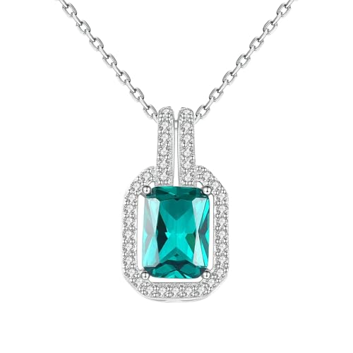 Beydodo Kette Weißgold 585 Damen 45CM mit Anhänger, Halskette mit Erstellten Smaragd 1ct und Diamant Anhänger Charms Kette für Frauen Braut von Beydodo