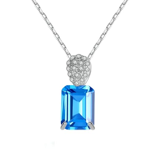 Beydodo Kette mit Anhänger 585 Weißgold, Halskette Damen mit Blautopas 1.2ct und Diamant Anhänger Charms Kette Weißgold 45CM von Beydodo